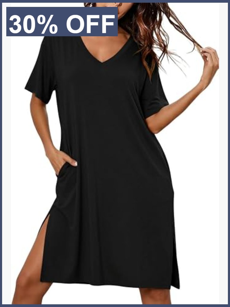 Plus Size Nightgown Bamboo Viscose Sleep Shirt Short Sleeve Nightshirt